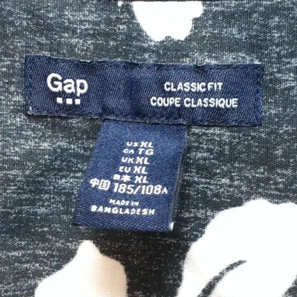 Gap Classic Fit Men's Hawaiian Shirt, Gray/White Floral, Size XL - Picture 4 of 4